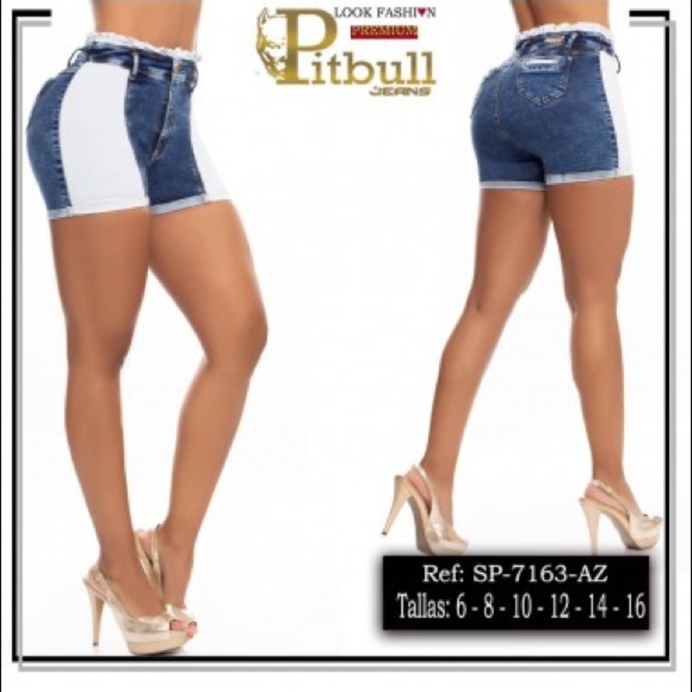 🇨🇴Pitbull Colombian Butt Lifter Fashion Blue/combo Denim Short SIZE 5 & 7